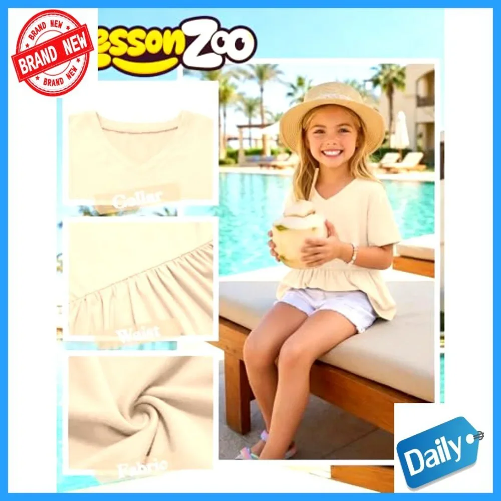 Girls 3-Pack Short Sleeve Peplum Babydoll Tunic Tees V-Neck Ruffle Hem